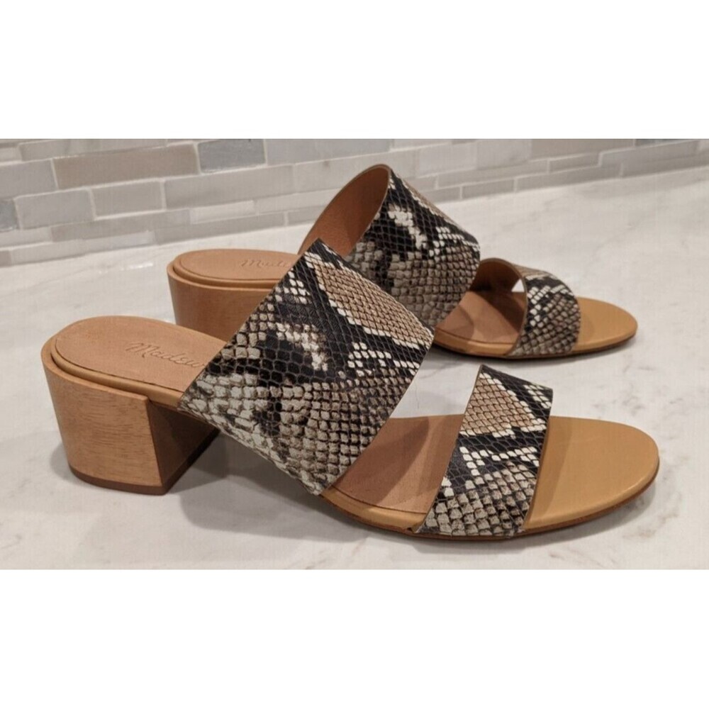 NWOT~Madewell Kiera Mule Sandal Sz 9 Slip On Snake Embossed Leather Block Heel - Picture 2 of 10